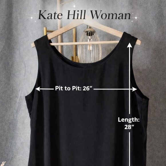 Kate Hill Tops - Kate Hill Woman Black 100% Silk Cami Tank Top Size 22 Classic Sleeveless Blouse